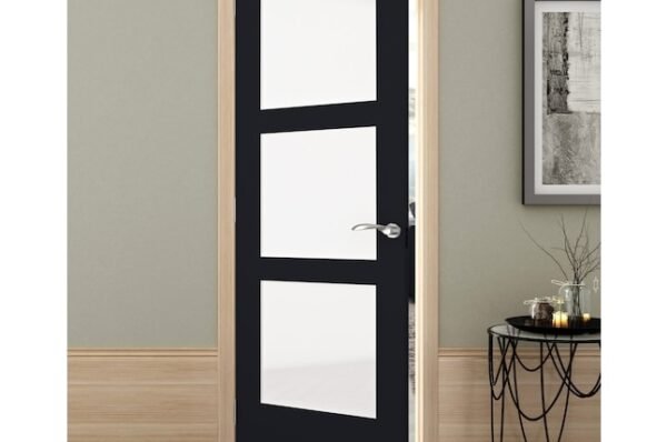 three panel frosted glass door, 3 panel frosted glass door - Black - prehung glass doors