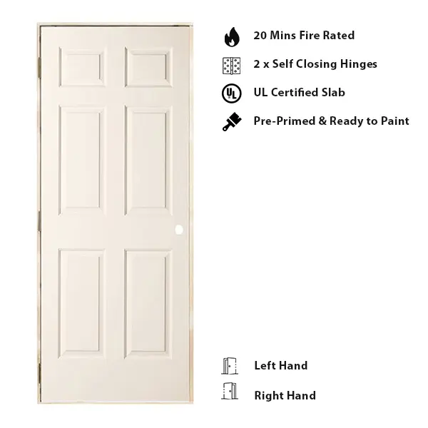 6 panel - fire rated jeldwen interior door. 20 minutes fire rated door prehung fire rated door