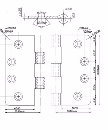 4in x 4½In 3PC Full Mortise Ball Bearing Butt Hinge Square Corner Brushed Nickel