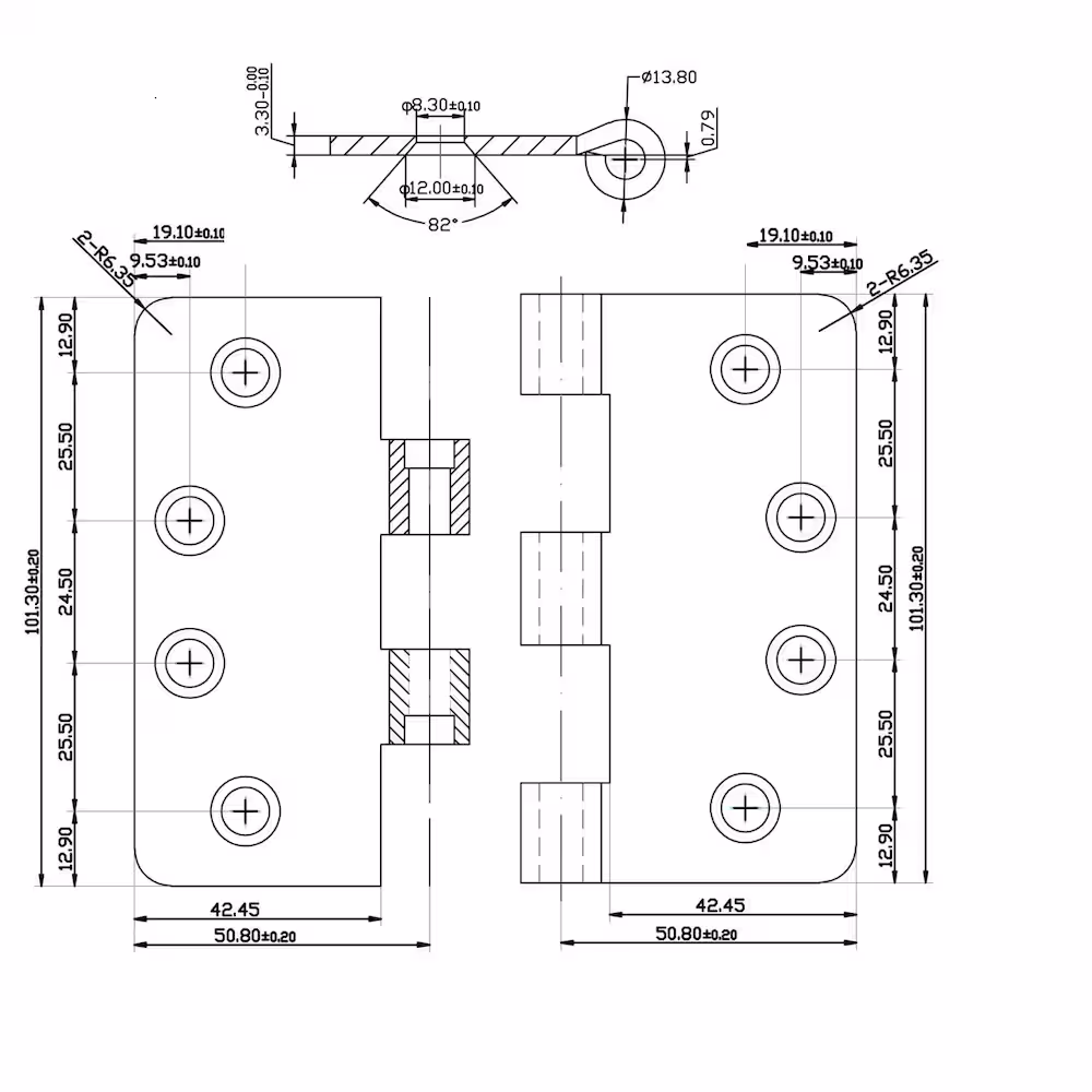 4in x 4½In 3PC Full Mortise Ball Bearing Butt Hinge Square Corner Brushed Nickel
