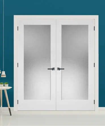 Frosted Glass 1 Panel french Door Black Hinges With Handle