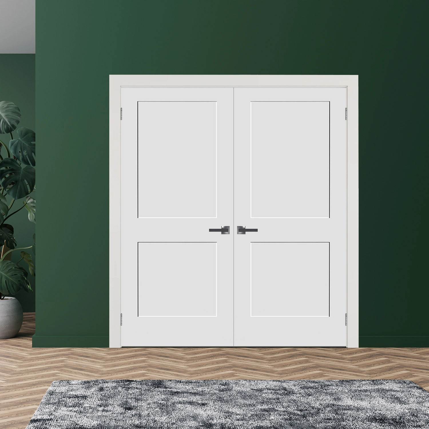 Two Panel Shaker Hollow Door Black Hinges With Handle