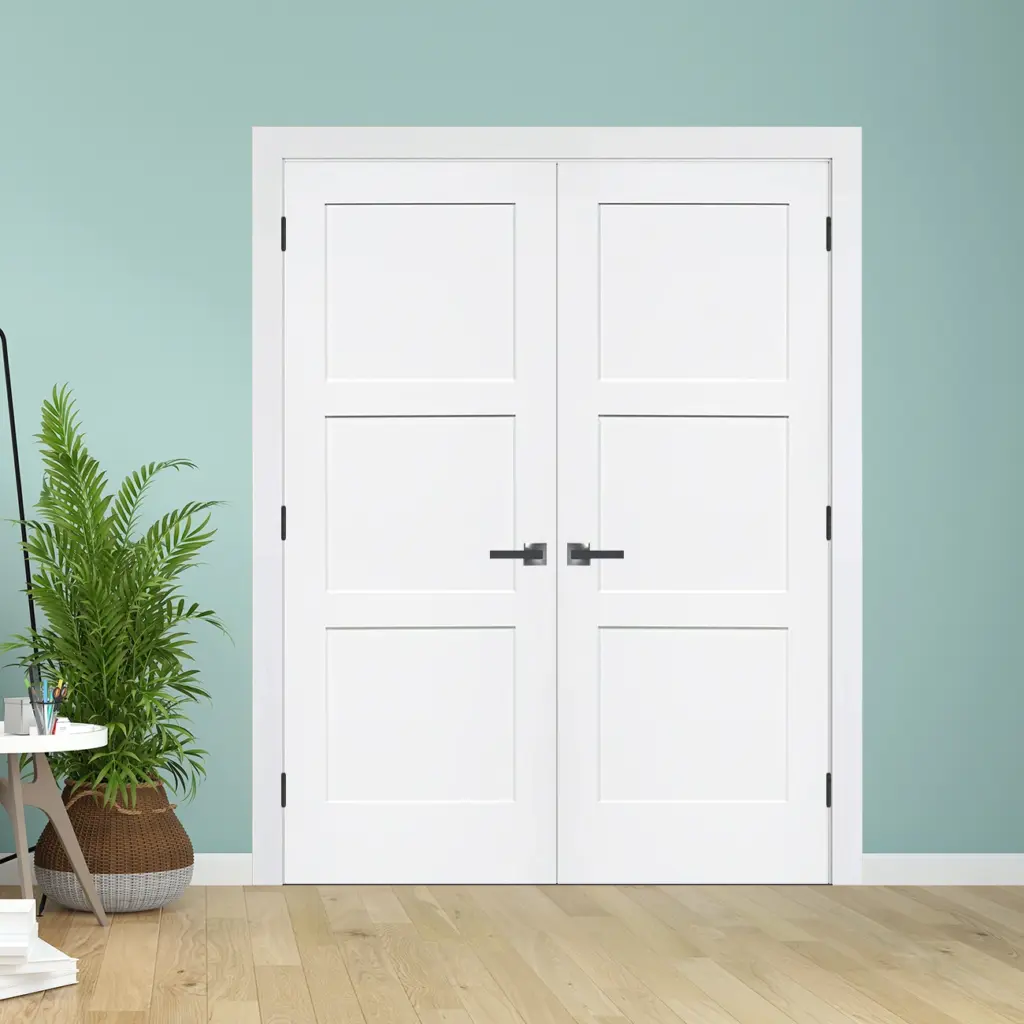 3 Panel shaker solid core interior door Black Hinges With Handle
