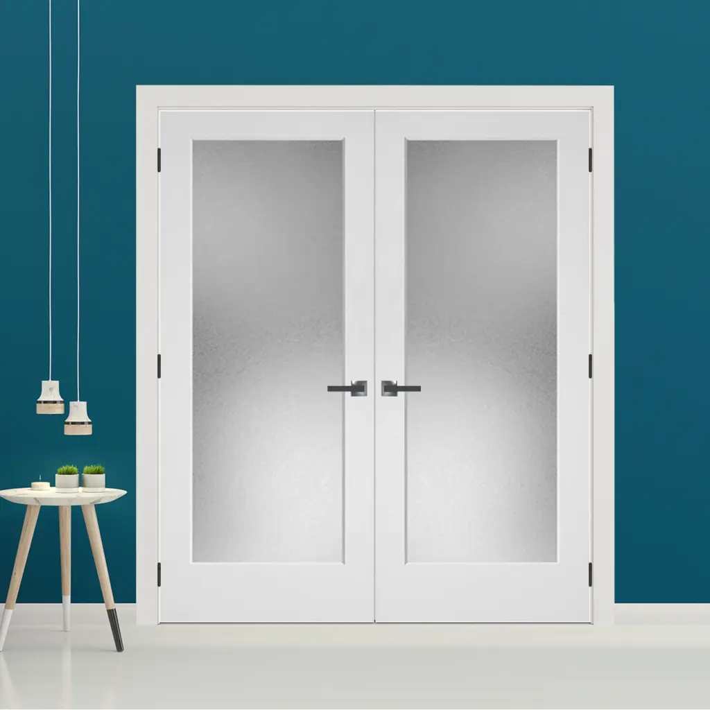 Frosted Glass 1 Panel french Door Black Hinges With Handle